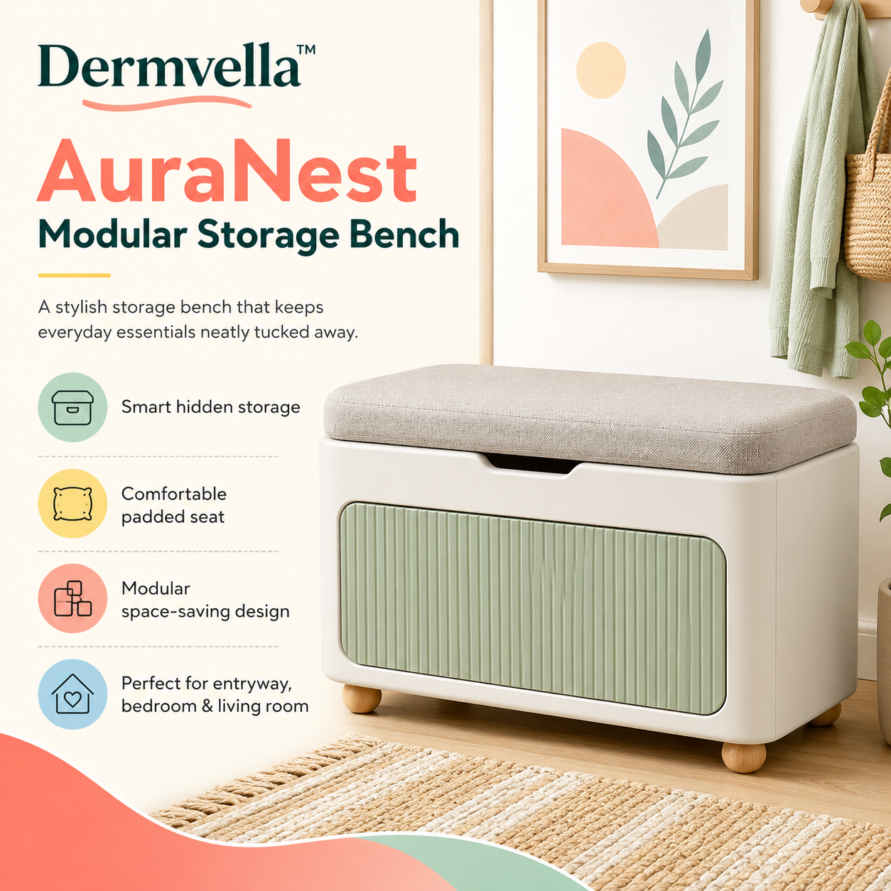 Dermvella™ AuraNest Modular Storage Bench