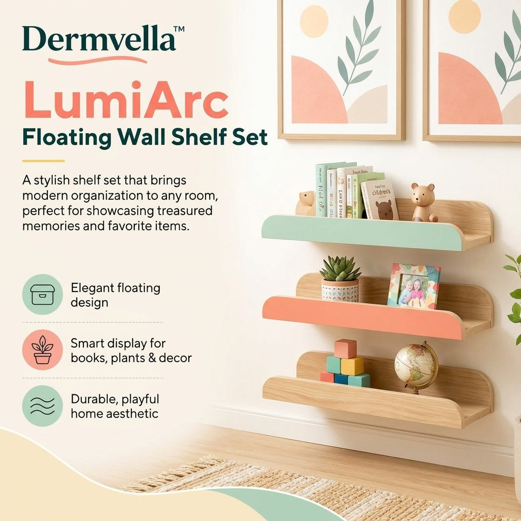 Dermvella™ LumiArc Floating Wall Shelf Set