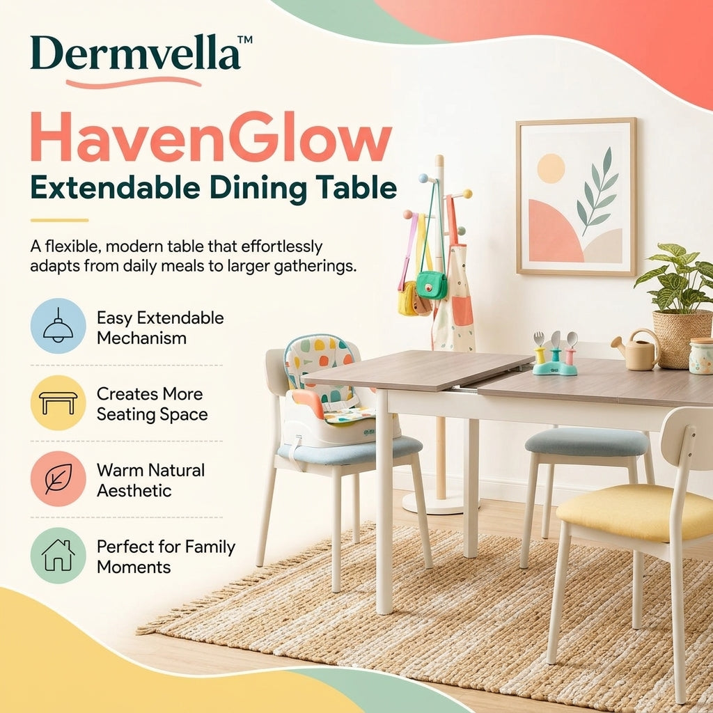 Dermvella™ HavenGlow Extendable Dining Table