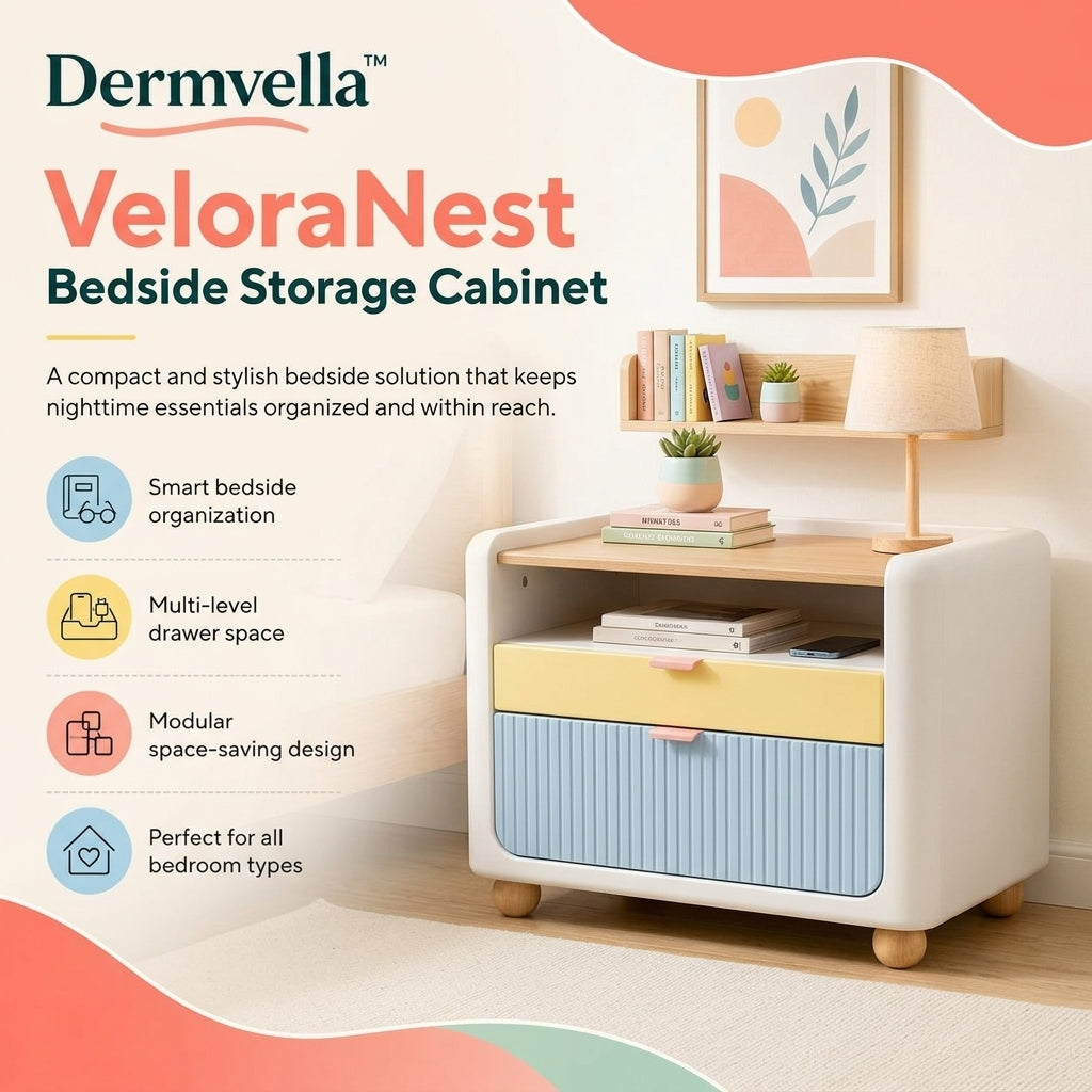 Dermvella™ VeloraNest Bedside Storage Cabinet