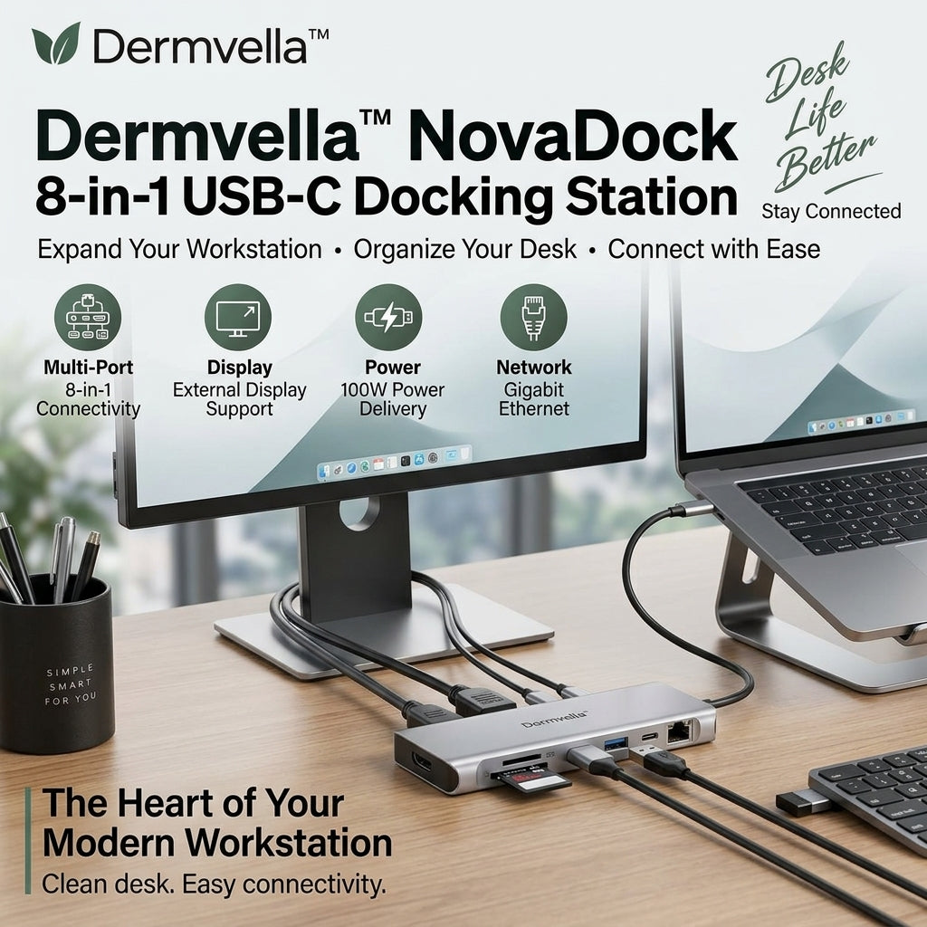 Dermvella™ NovaDock 8-in-1 USB-C Docking Station